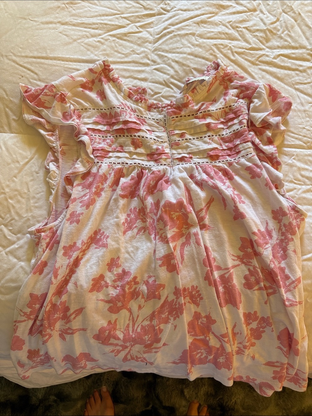 Lucky Brand Pink Floral Ruffle Sleeveless Top